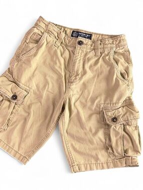 American Eagle Men’s Cargo Shorts Tan Multi Pocket Cotton Distressed Size 28